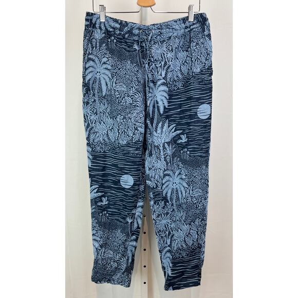 DESMOND & DEMPSEY X H&M Womens 10 Pull On Linen Pants Dark Blue Landscape Print - Picture 9 of 9